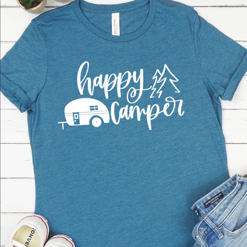 Happy Camper Shirt | Crew Neck  | Gift For Nature Lover |  Teal NWT